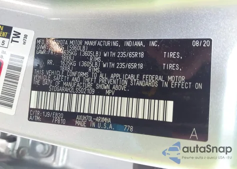 2020 Toyota Highlander Hybrid Xle from USA, damaged, VIN 5TDGARAH2LS502109